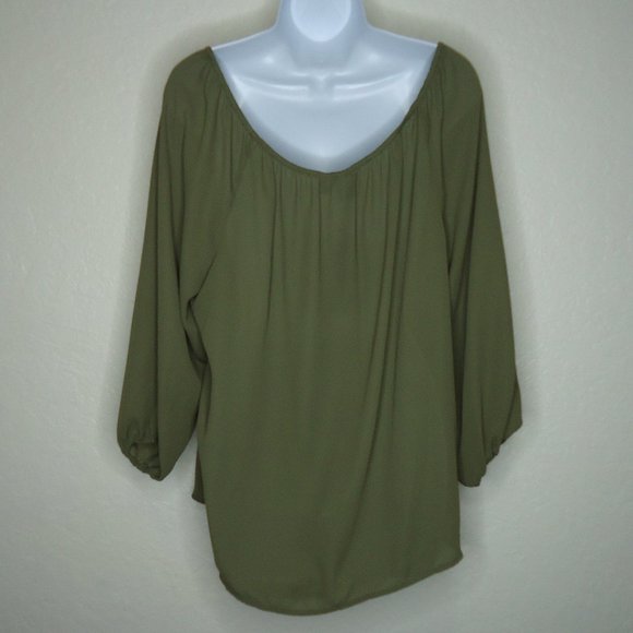 Soho* Women's Asymmetrical Long Sleeve Boat Neck Curved Hem Sheer Blouse~ Large - Picture 2 of 9